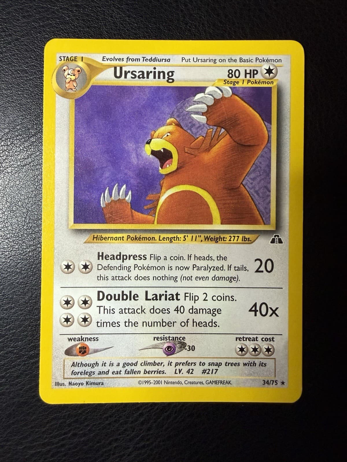 2001 Pokemon - Ursaring #34/75 - Neo Discovery Unlimited - Rare - LP