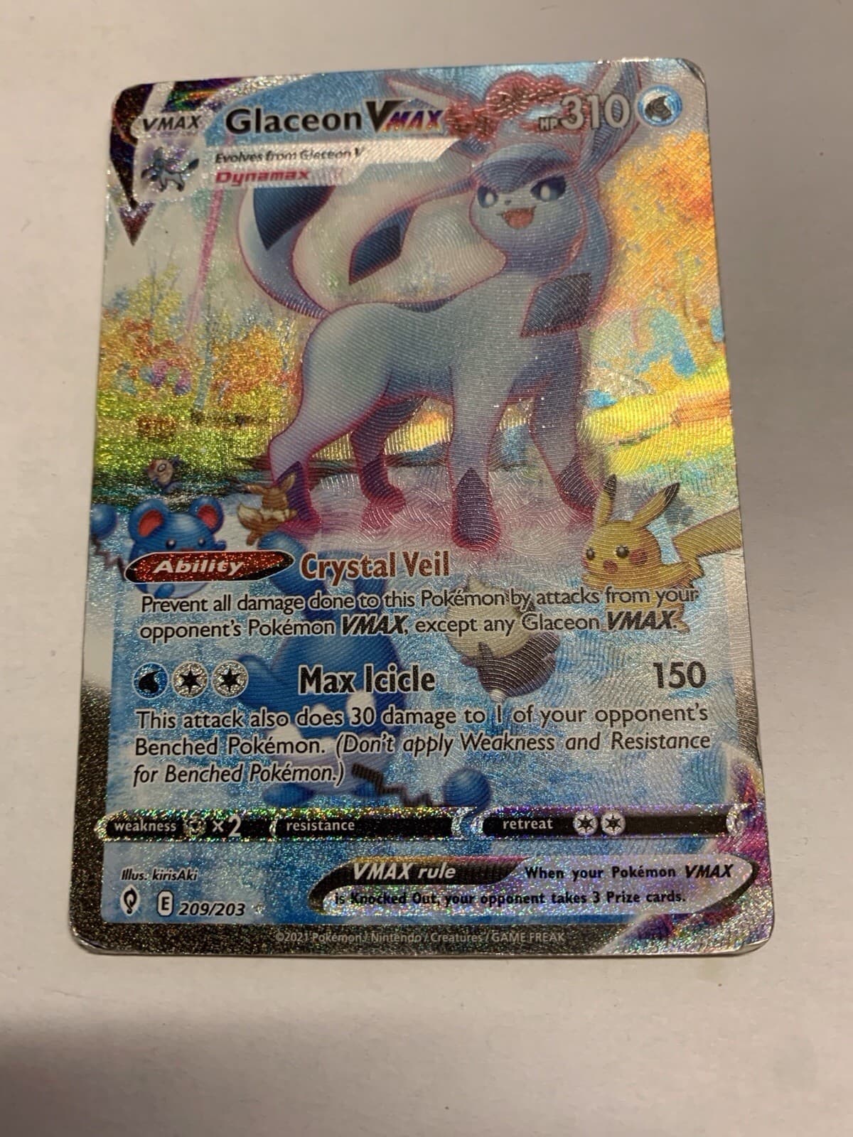 Glaceon VMAX (Alternate Art Secret) 209/203 SWSH07: Evolving Skies Holo