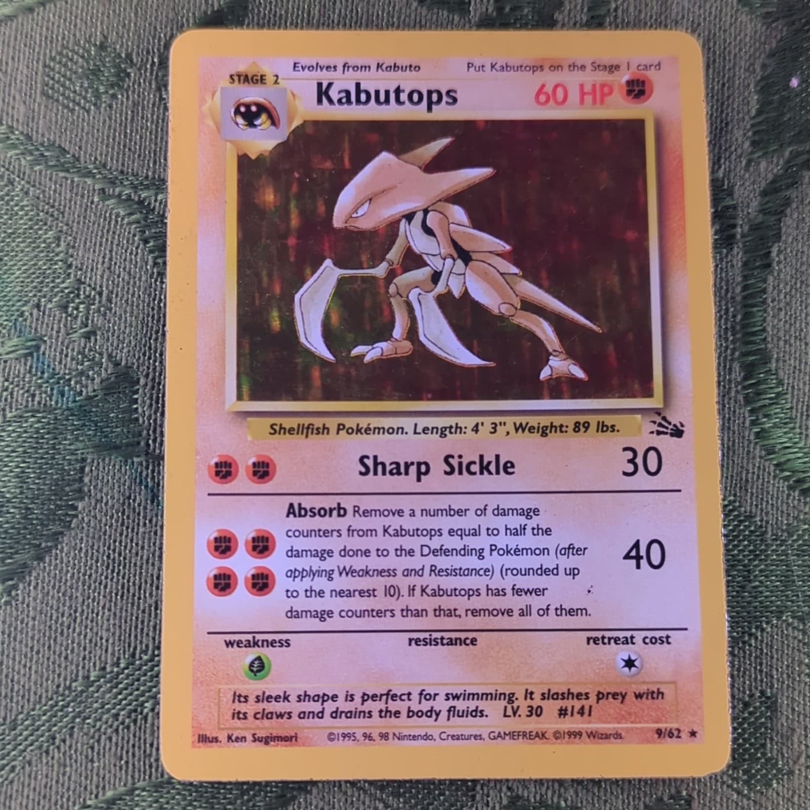 Pokemon TCG Kabutops Fossil Holo Rare 9/62 Unlimited English 1999
