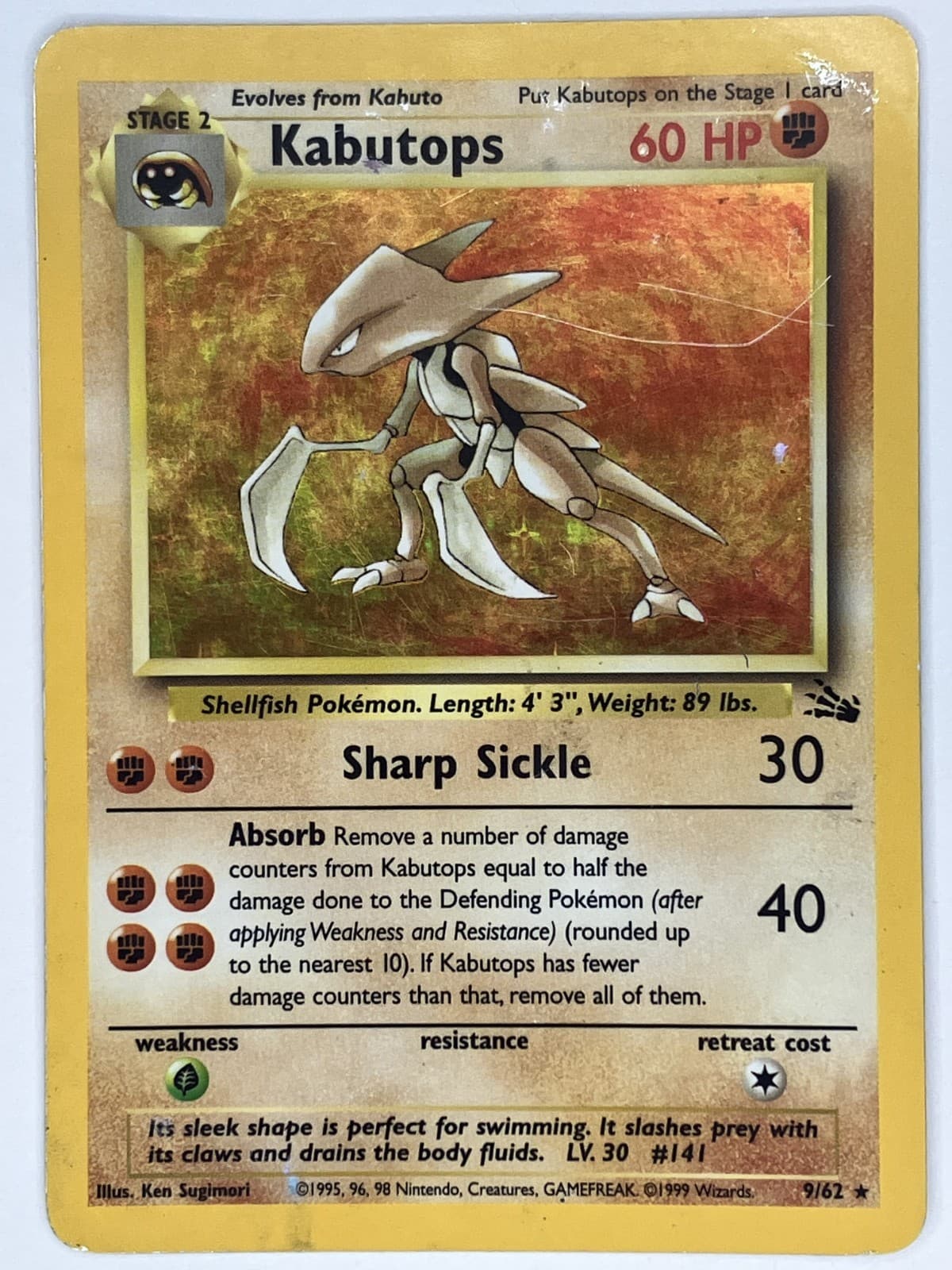 Kabutops MP 9/62 Unlimited Fossil Pokemon TCG Holo