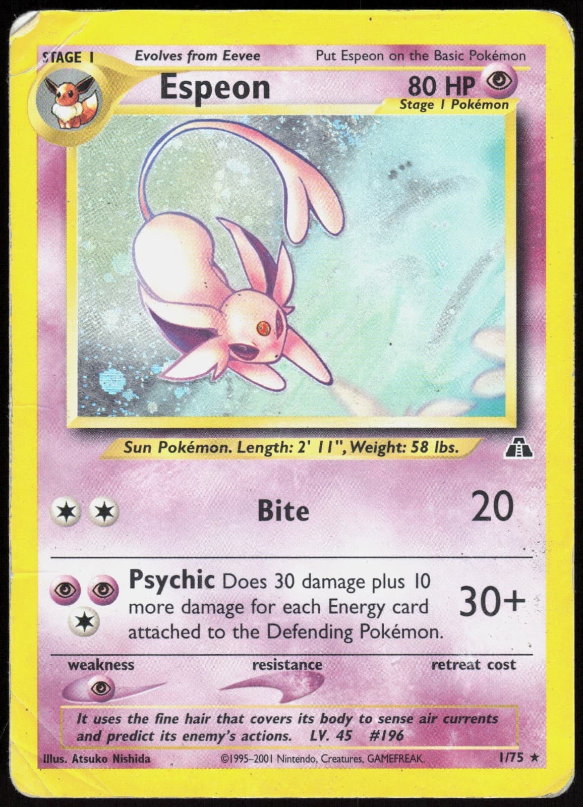 Espeon - 1/75 - Pokemon Neo Discovery Unlimited Holo Rare Card WOTC HP