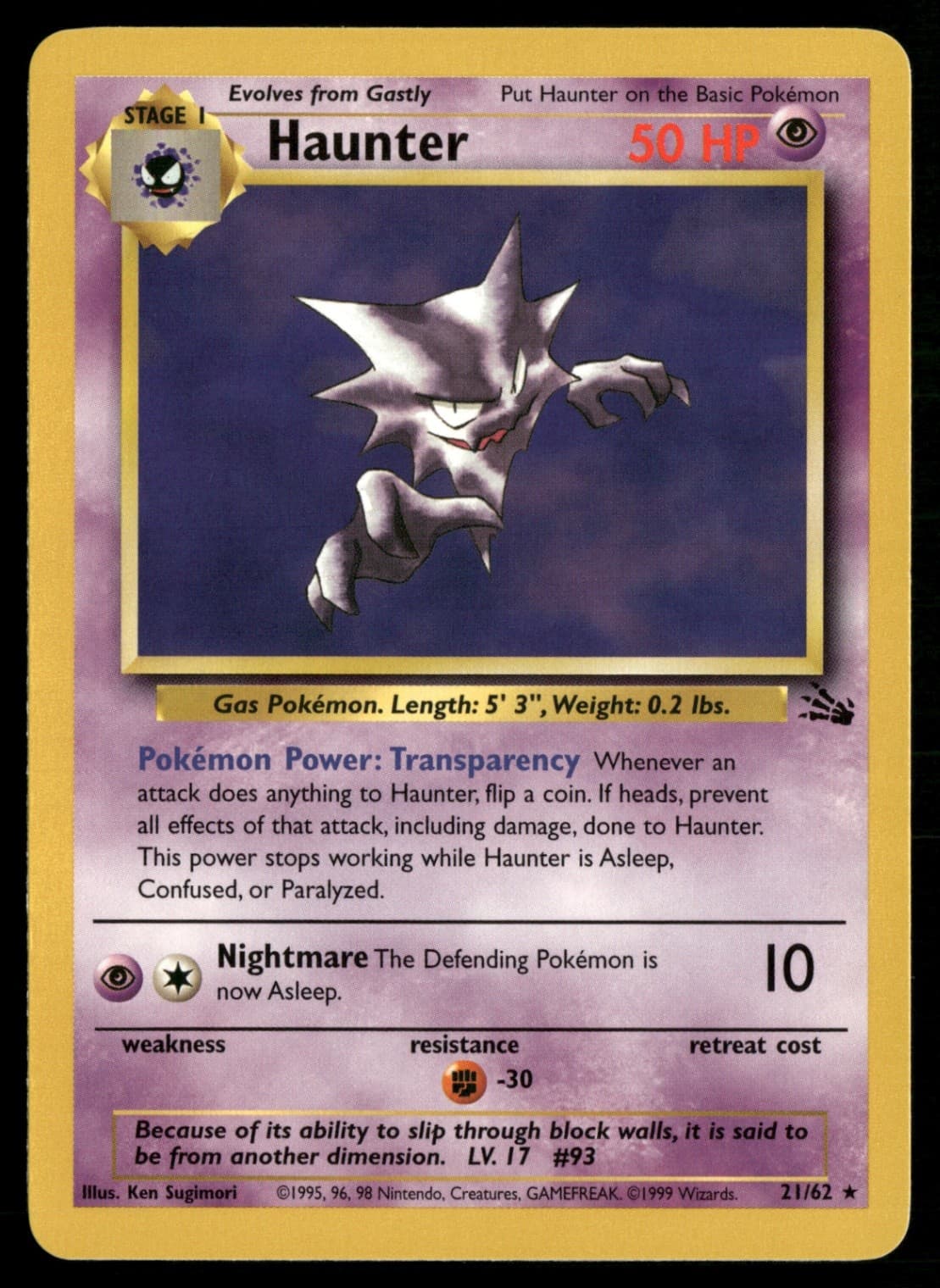 Haunter (21) Rare Fossil 21/62