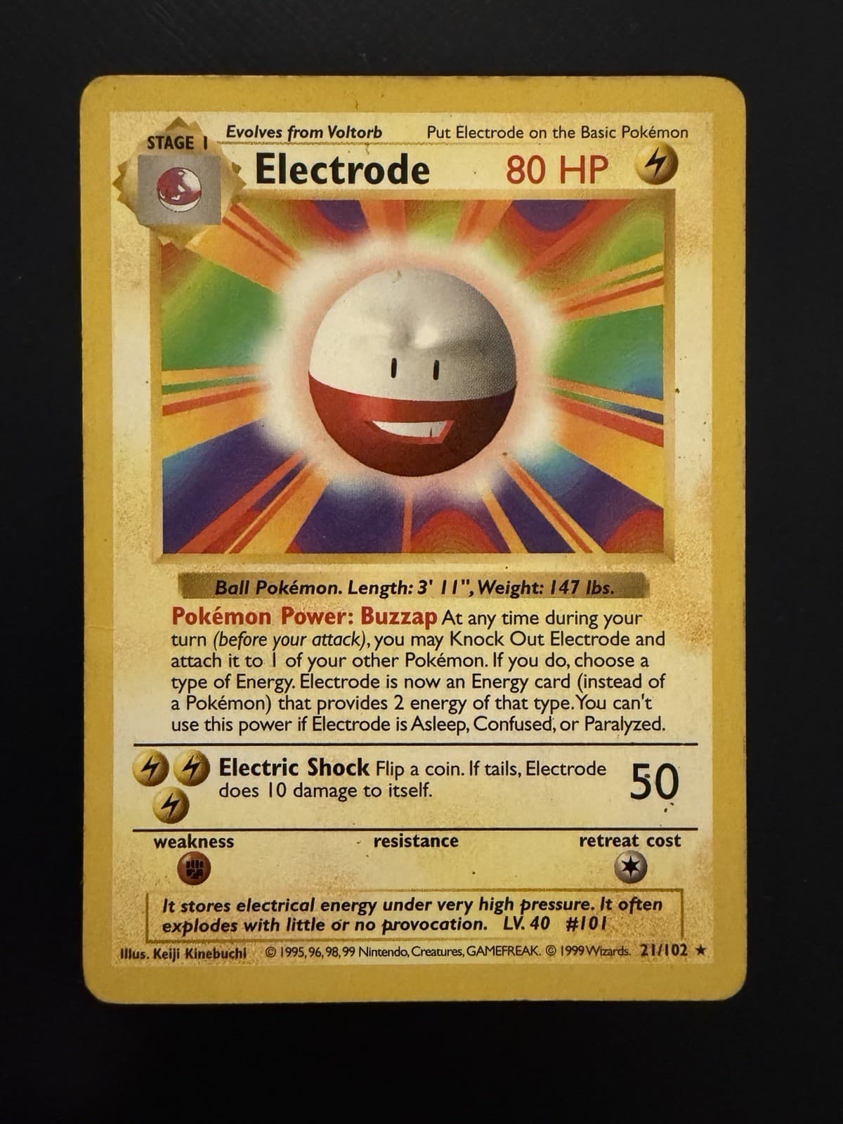 Pokemon Card: Electrode 21/102 Shadowless Vintage Base Set Rare