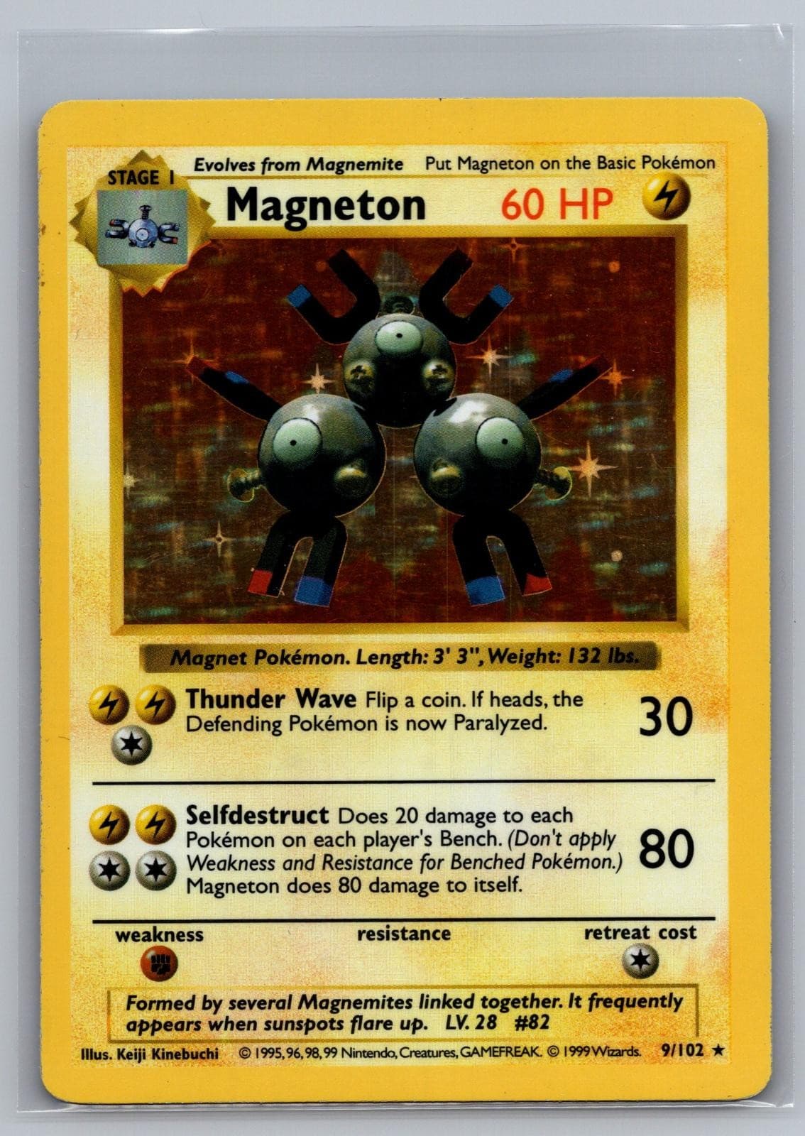 Magneton 9/102 Holo Rare Base Set Shadowless Pokemon Unlimited Holo MP