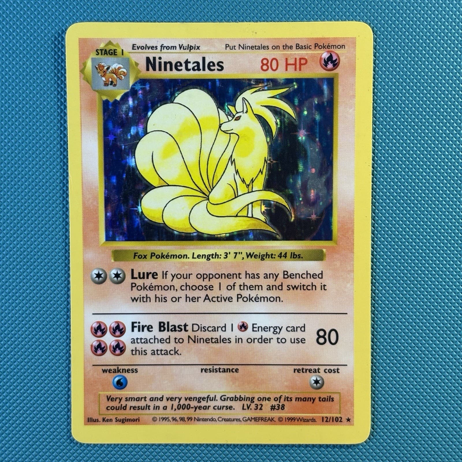 Pokémon Vintage Shadowless Holo Ninetales 012/102 Base Set Wotc 1999