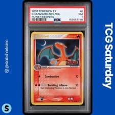 2007 POKEMON EX POWER KEEPERS #6/108 CHARIZARD REVERSE HOLO STAMPED PSA 7
