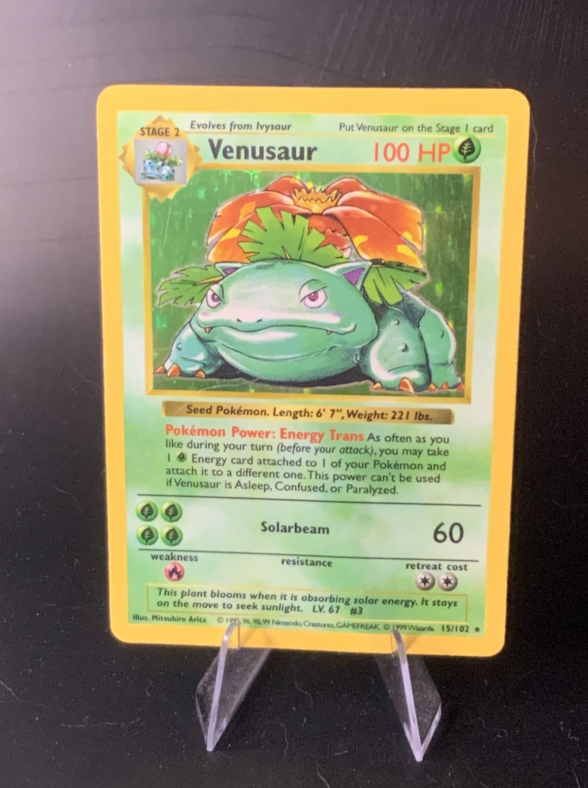 Venusaur 15/102 - Shadowless Holo Base Set -MP/HP- Vintage Pokemon Card