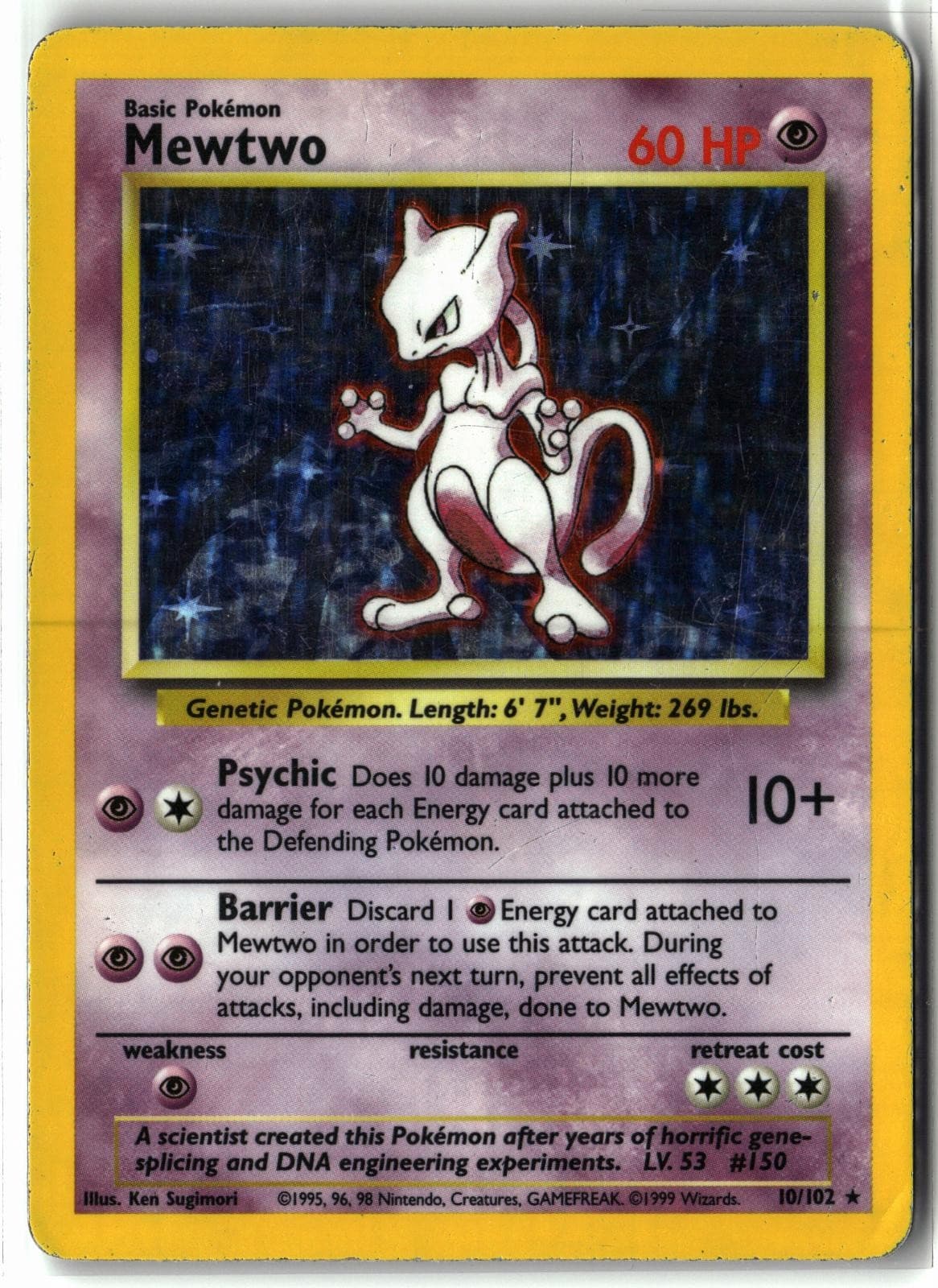 1999 Mewtwo ⭐️ 10/102 Holo Rare Base Set WOTC Unlimited Pokemon MP