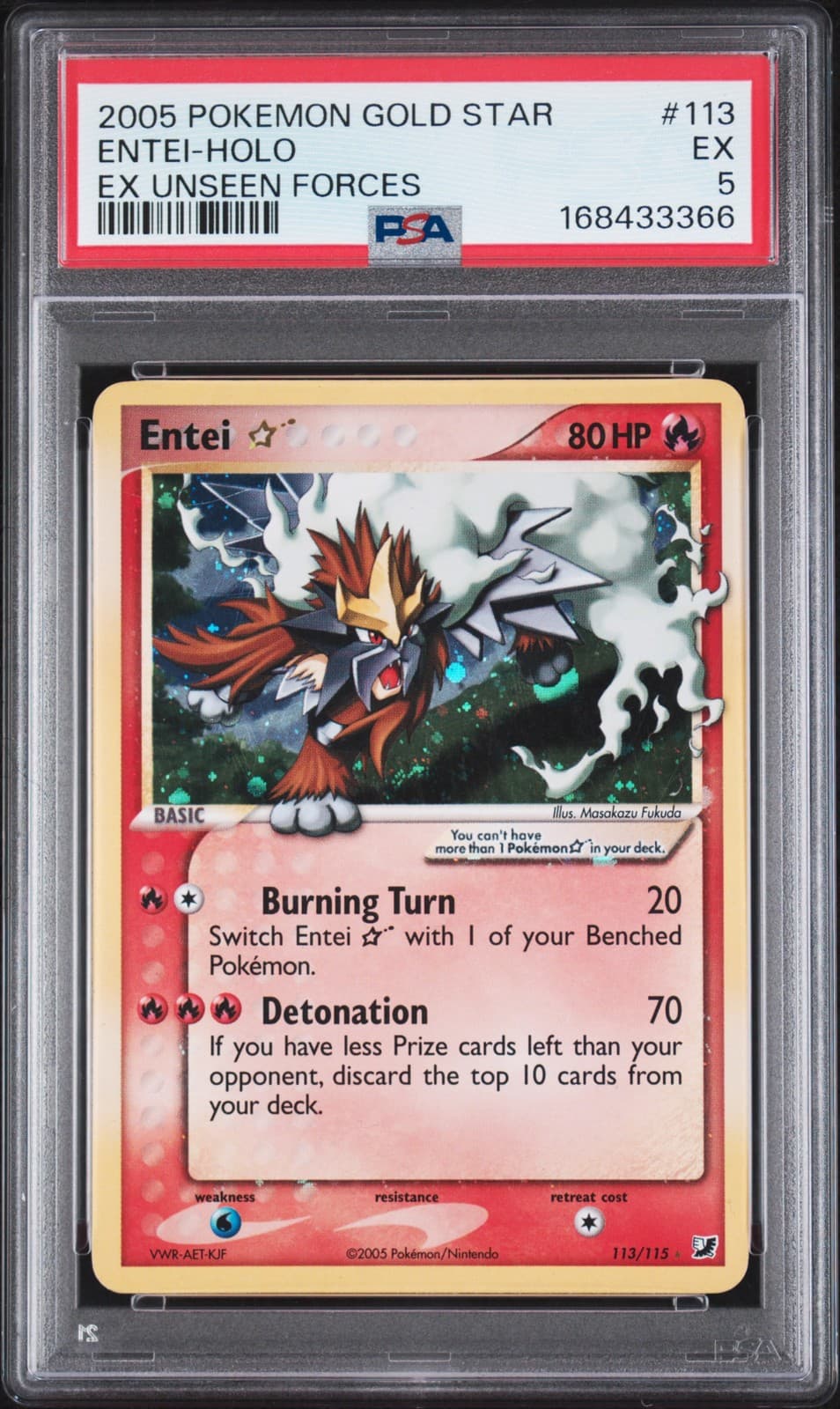 2005 POKEMON EX UNSEEN FORCES GOLD STAR #113 ENTEI-HOLO PSA 5
