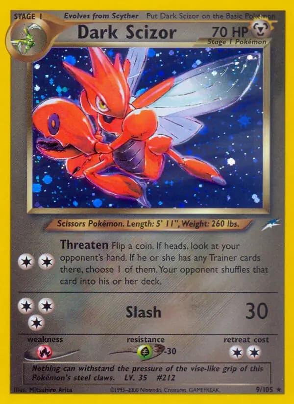 Dark Scizor - 9/105 - Pokemon Neo Destiny Unlimited Holo Rare Card WOTC MP