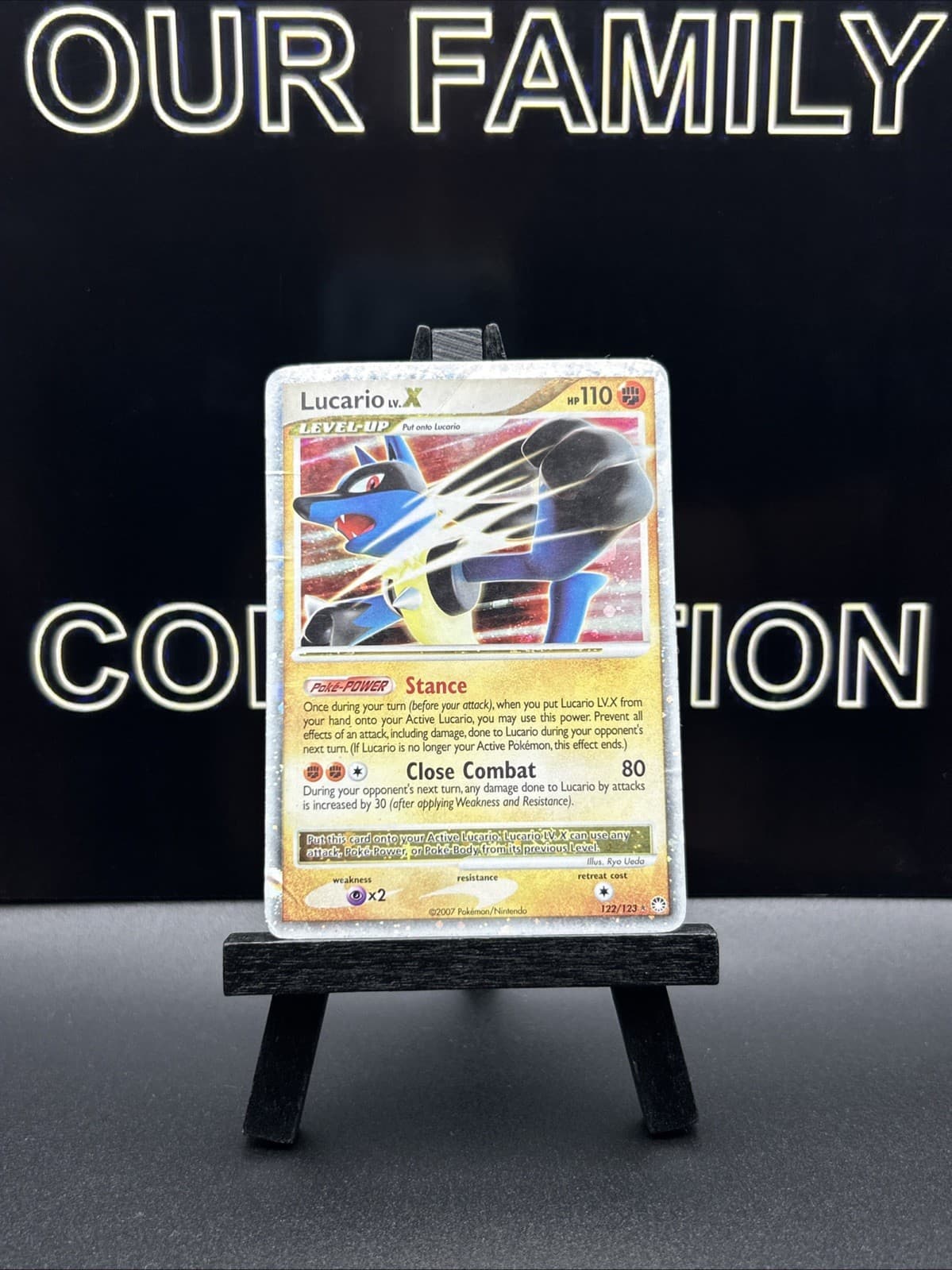 Lucario LV.X 122/123 Mysterious Treasures Holo Swirl Pokemon Card 2007