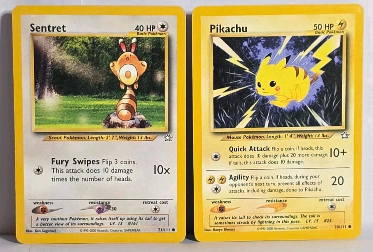 Pikachu 70/111 , Sentret 71/111 Neo Genesis WOTC Vintage Pokemon TCG Card MP-LP 