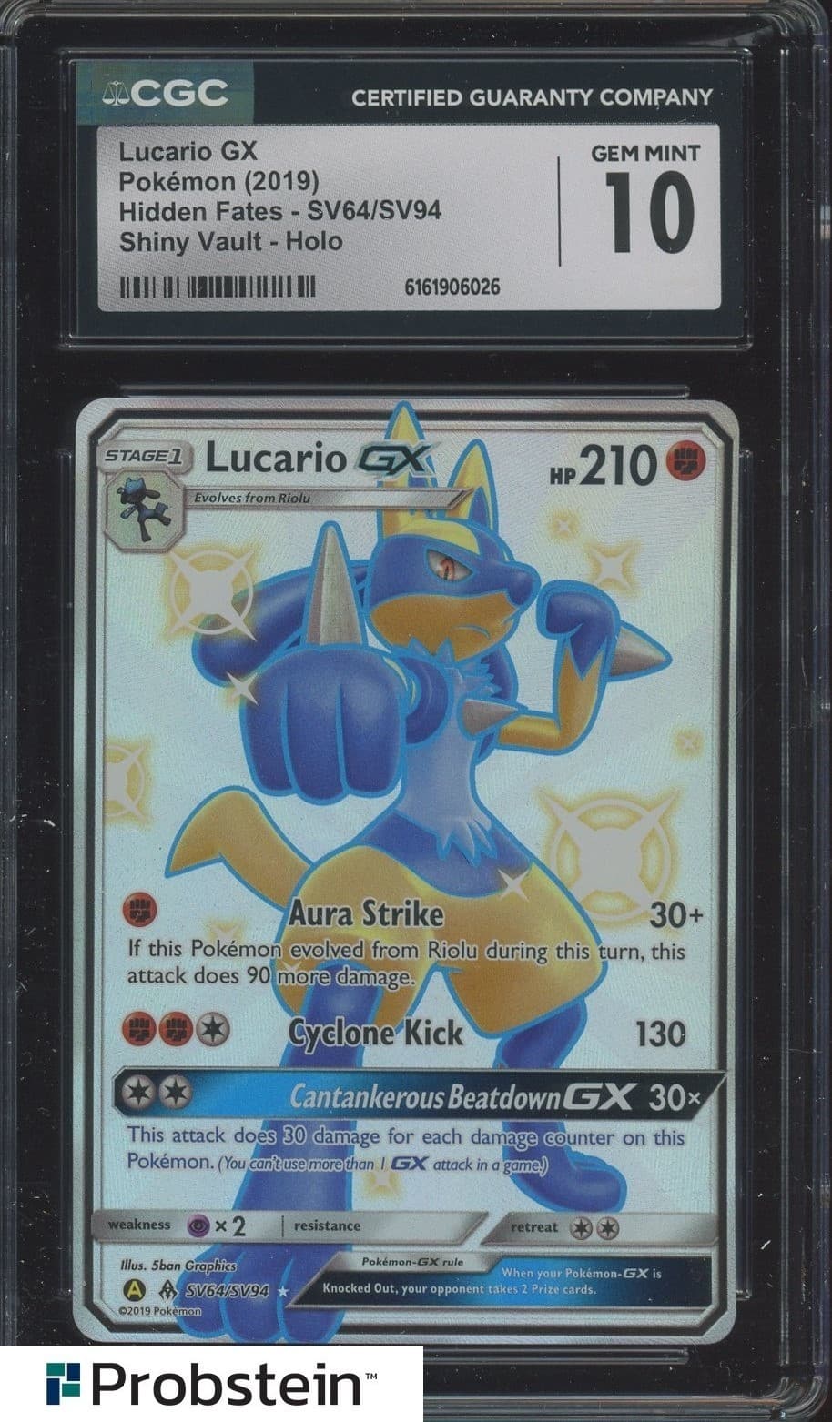 2019 Pokemon Hidden Fates Shiny Vault #SV64 Lucario GX CGC 10 GEM MINT