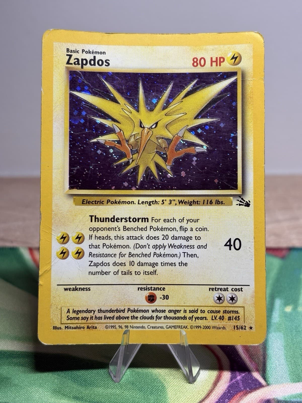 Zapdos 15/62 COSMOS Holo Rare Fossil 1999 Pokemon Card WOTC HP