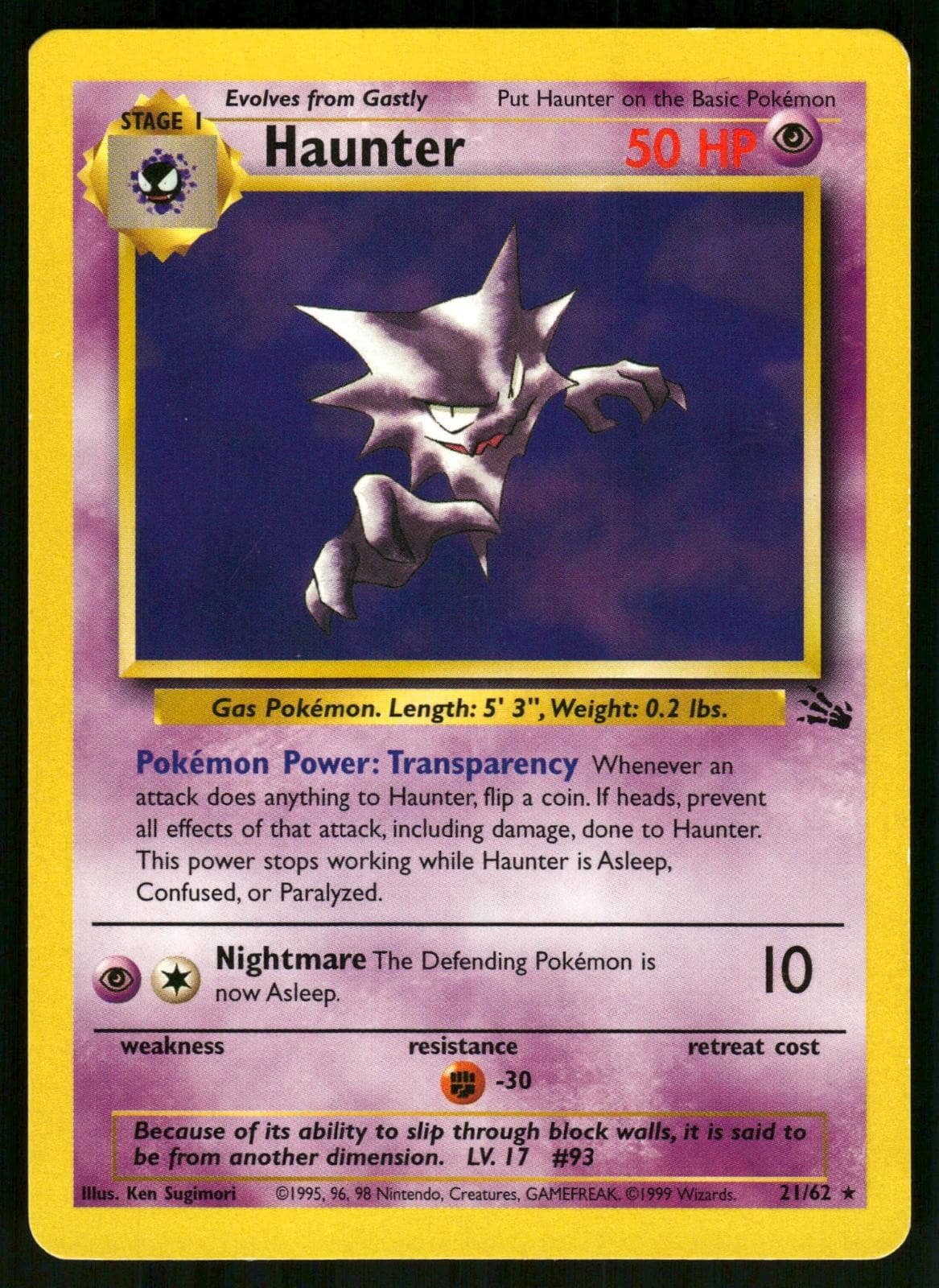 Haunter 21/62 Non Holo Unlimited Rare Fossil Pokemon LP
