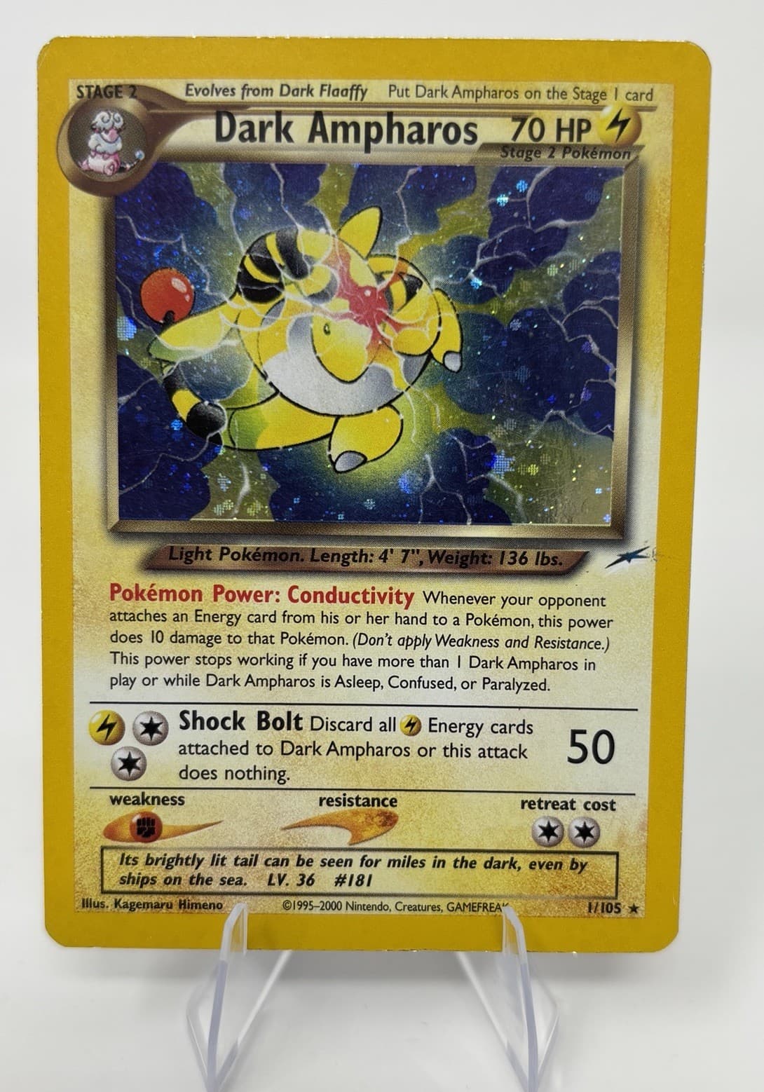 Pokemon TCG Dark Ampharos 1/105 Neo Destiny Holo Rare Unlimited LP- MP