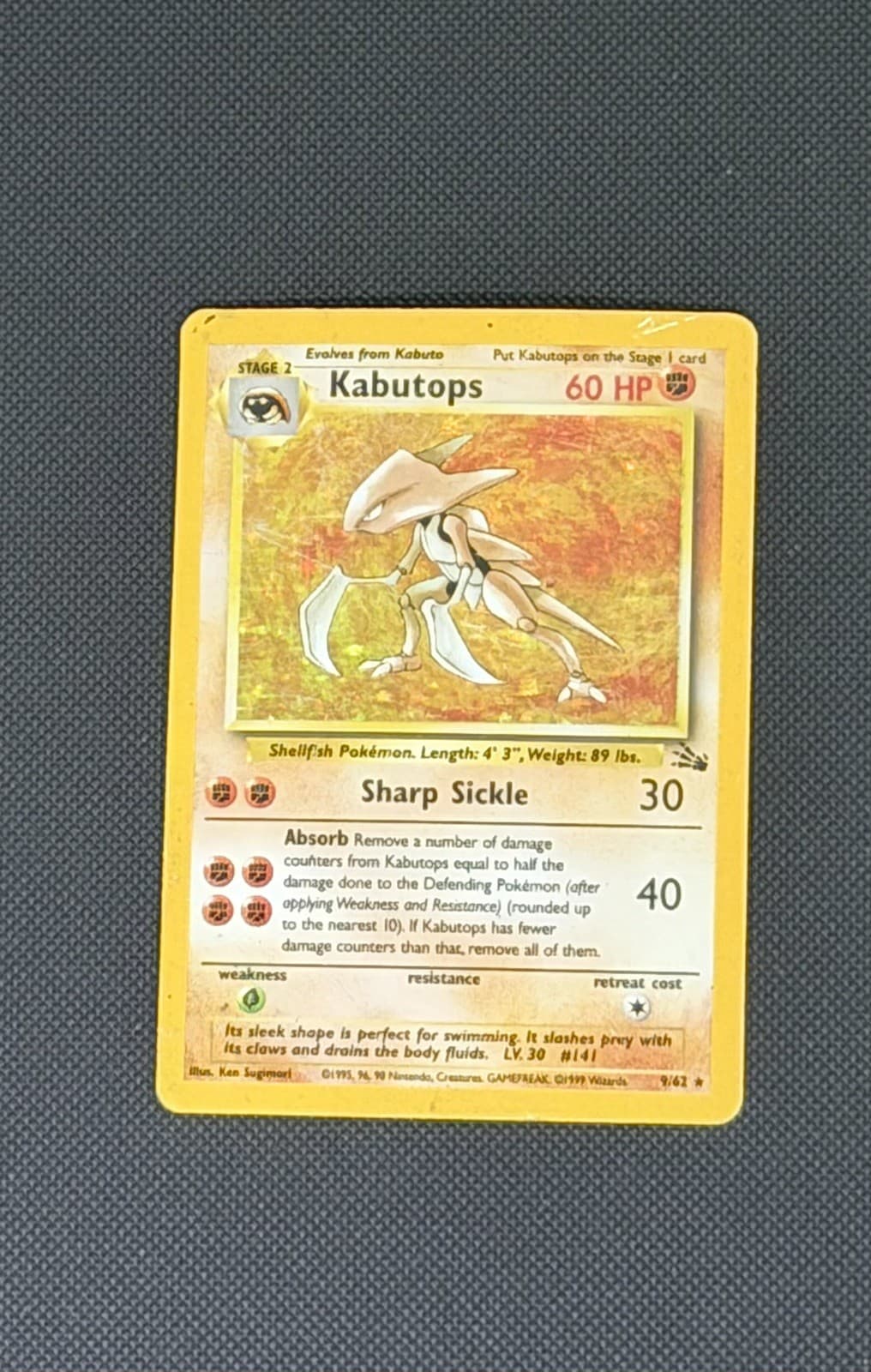 Pokemon TCG Kabutops Holo Rare Fossil 9/62 English 1999 Holo 60 HP