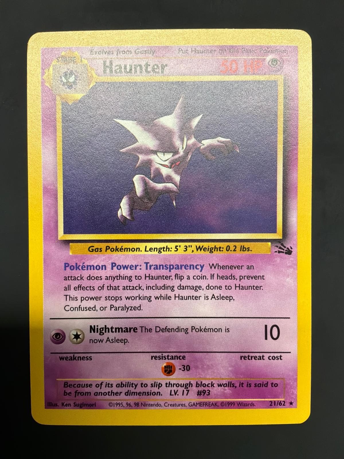 Haunter - 21/62 Unlimited Pokemon FOSSIL Rare - NEAR MINT