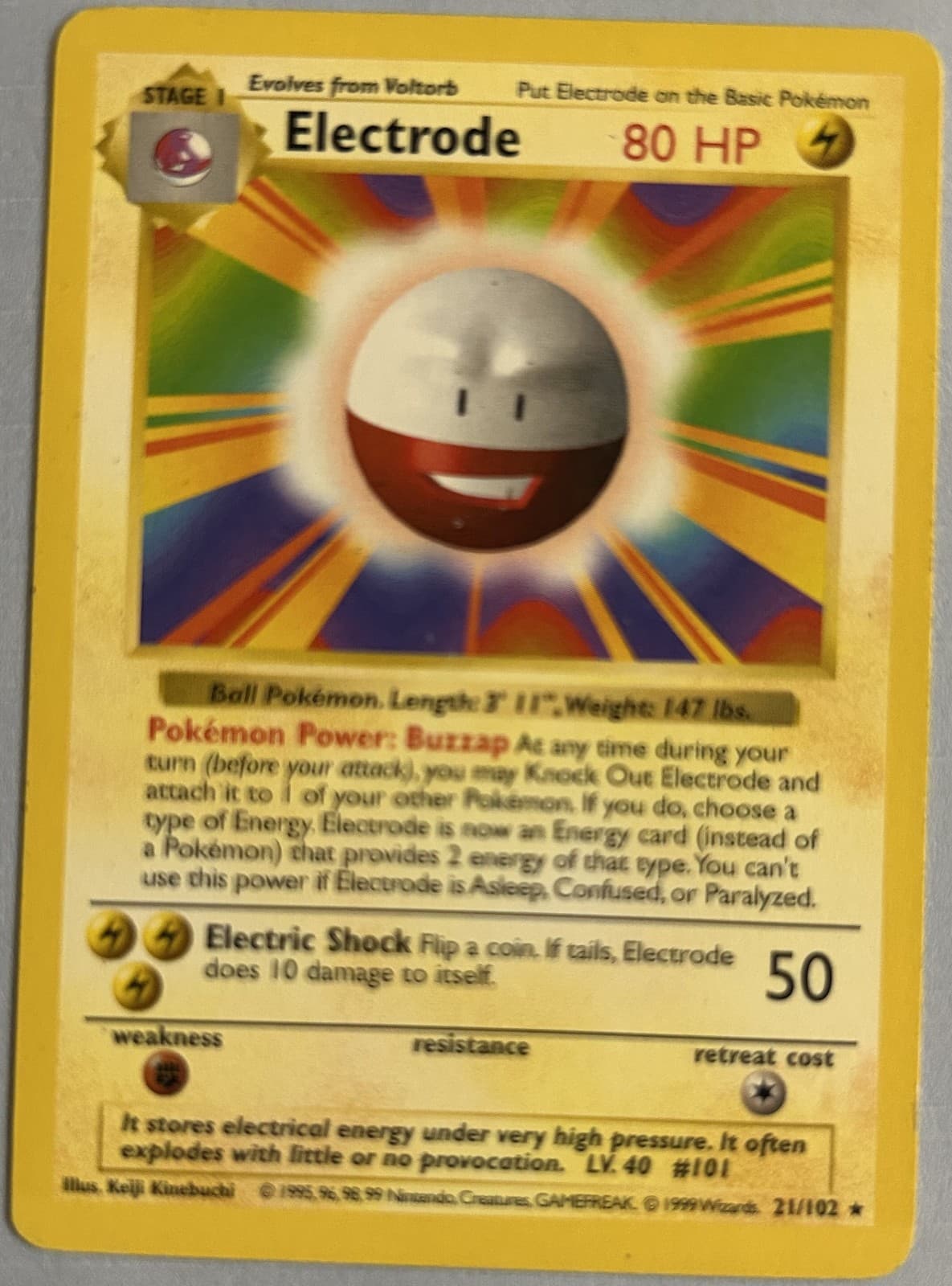 Shadowless Electrode 21/102 Base Set Pokemon Card MP