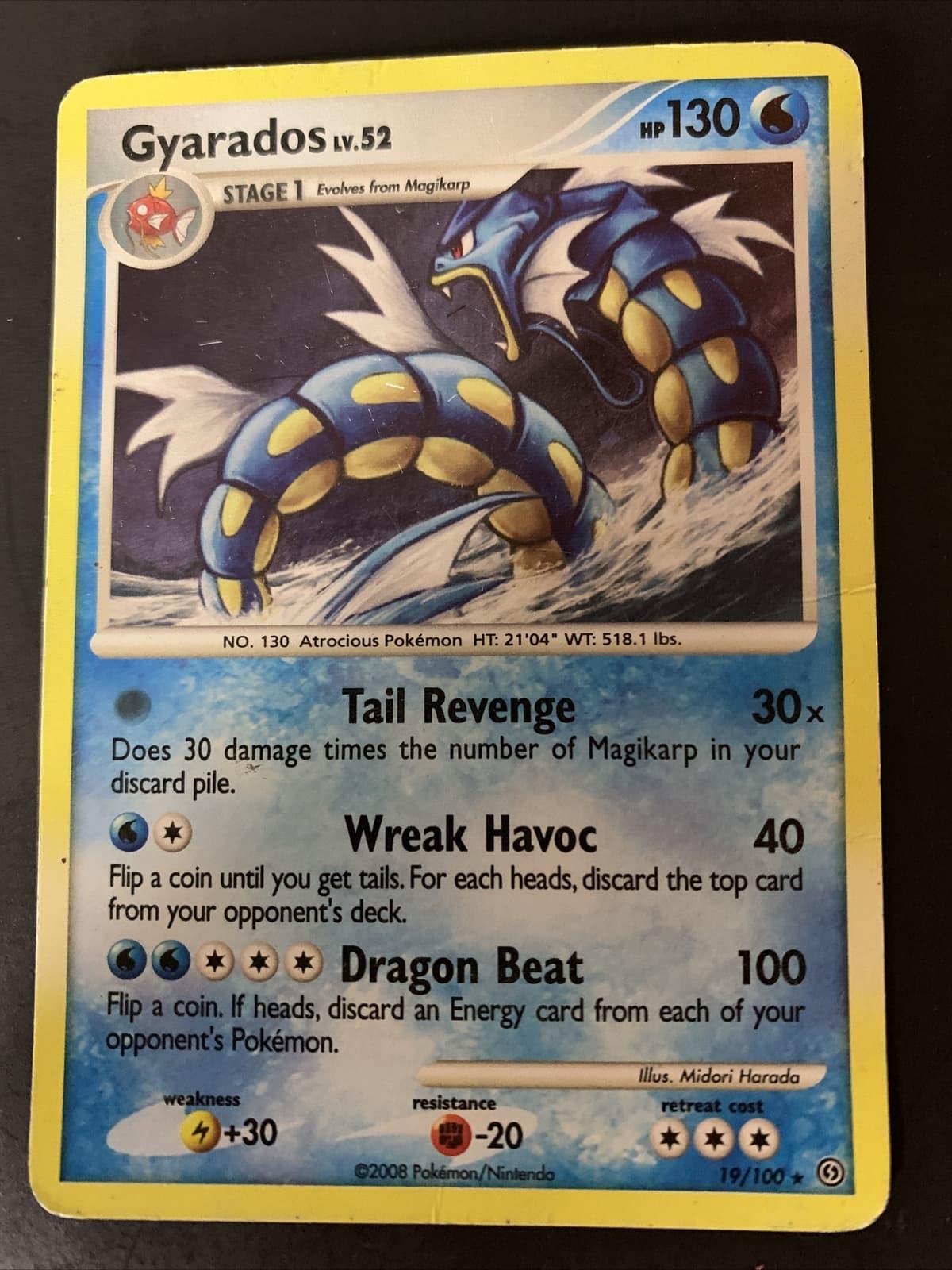 Pokemon Gyarados 19/100 Stormfront Rare 2008 Pokemon Card