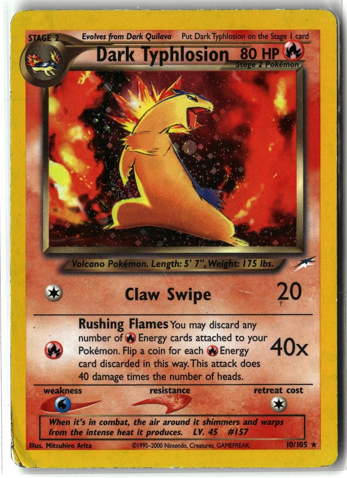 2002 Dark Typhlosion ⭐️ 10/105 Swirl Unlimited Holo Rare Neo Destiny Pokemon HP