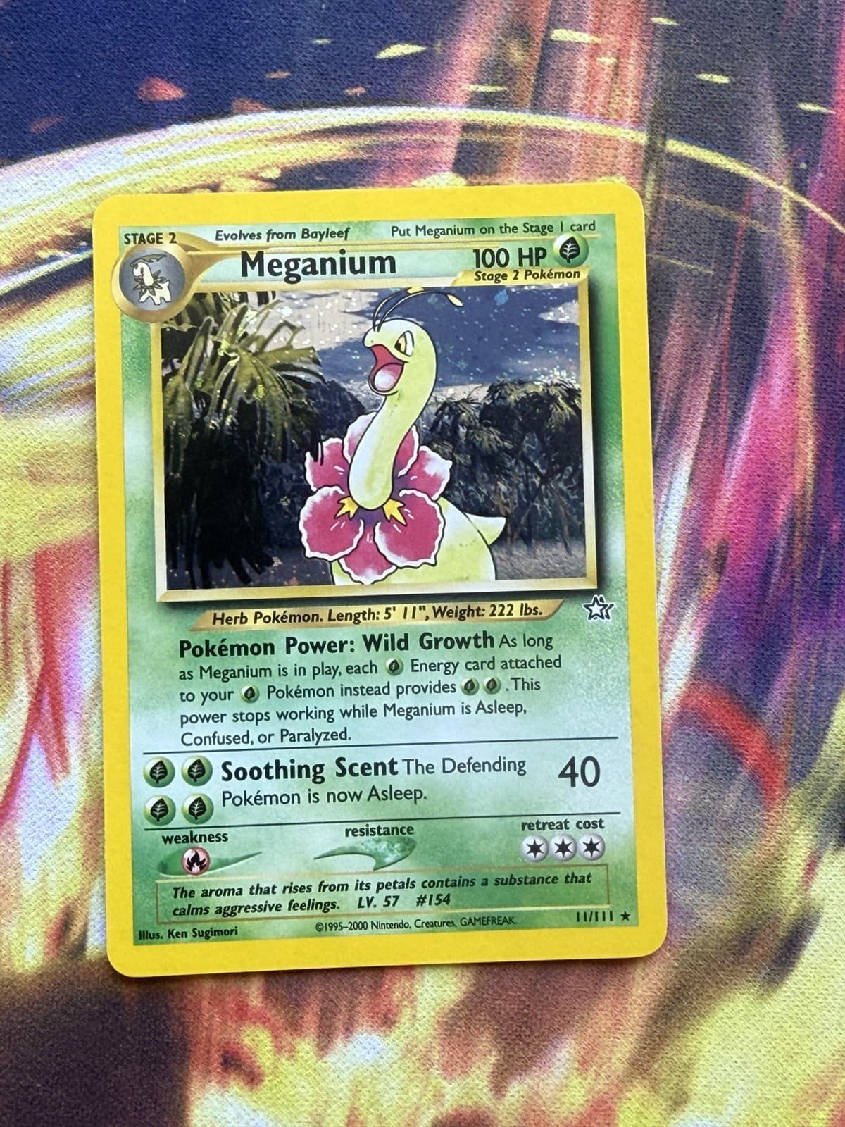 Meganium NM LP Unlimited Neo Genesis Holo Rare 11 Pokemon Swirl