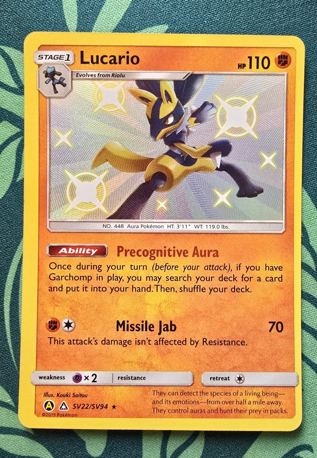 Pokémon TCG Lucario SV22/SV94 Hidden Fates 2019 Shiny Vault Holo Rare NM