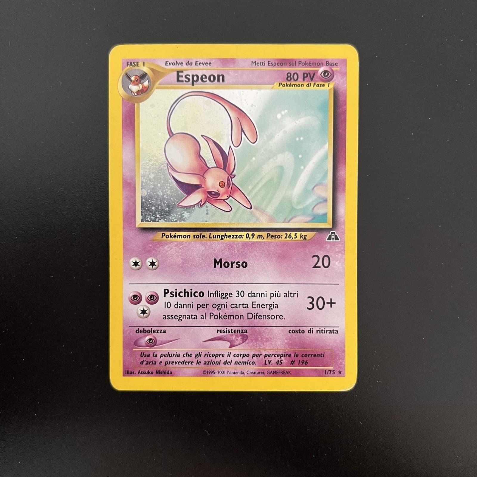 Pokemon Card Espeon 1/75 Cosmos Holo Neo Discovery ITA Italian Played PL