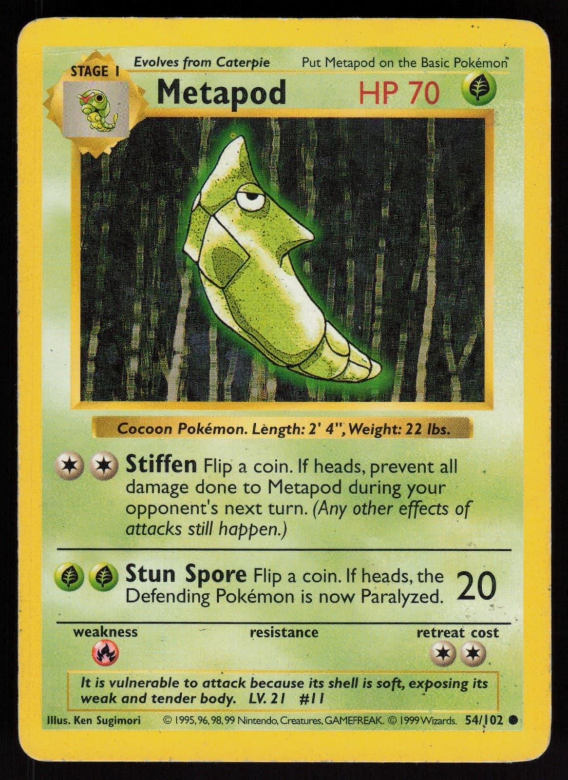 Metapod 054/102 Base Set (Shadowless) Pokemon TCG Card