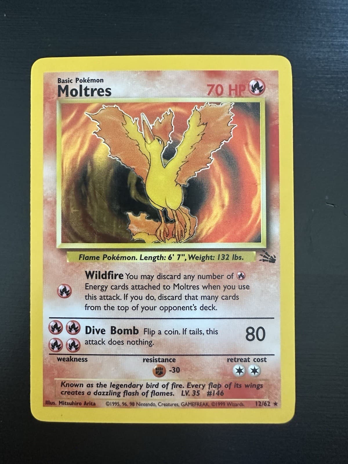 Moltres 12/62 Holo Rare Fossil Set WOTC Vintage Pokémon Card