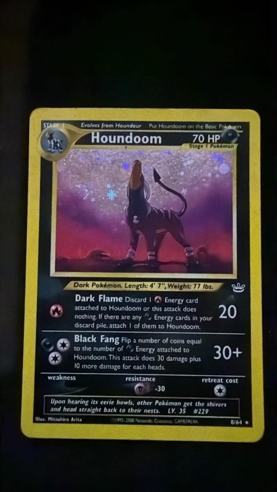 Pokémon Neo Revelation Houndoom Holo Dark 8/64 2000 Vintage Rare SWIRL Near  hea