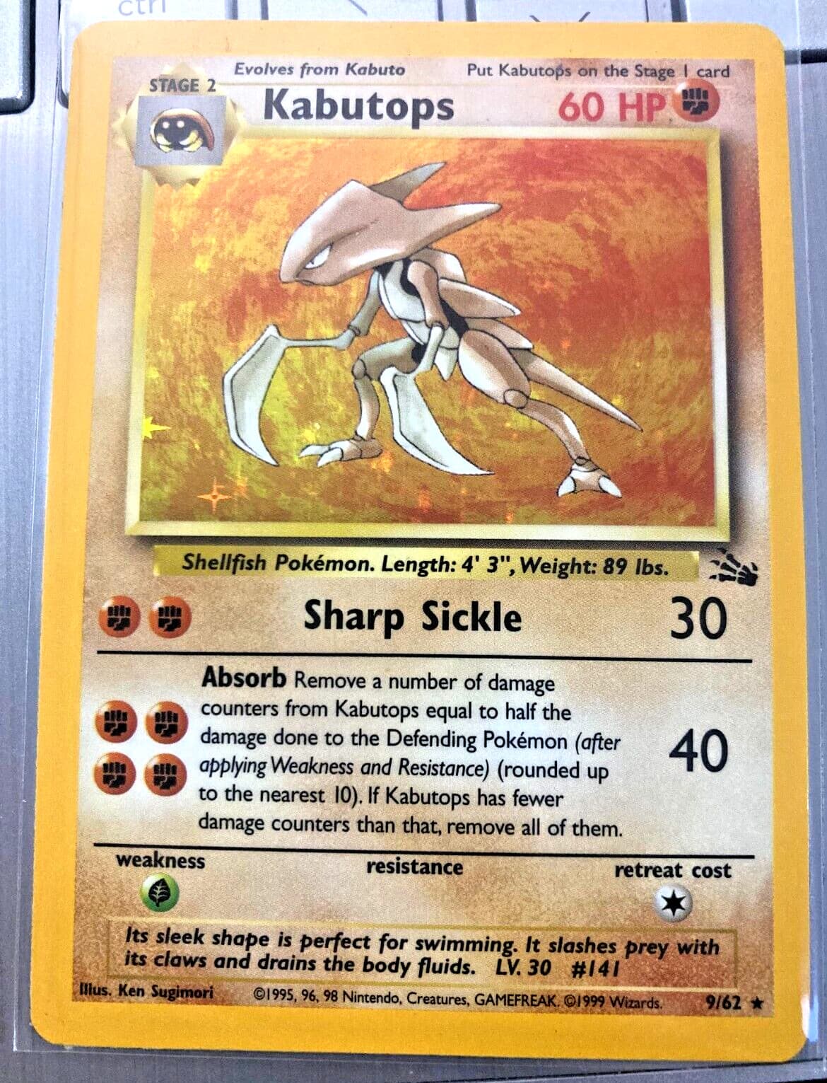 Kabutops 9/62 Fossil Holo