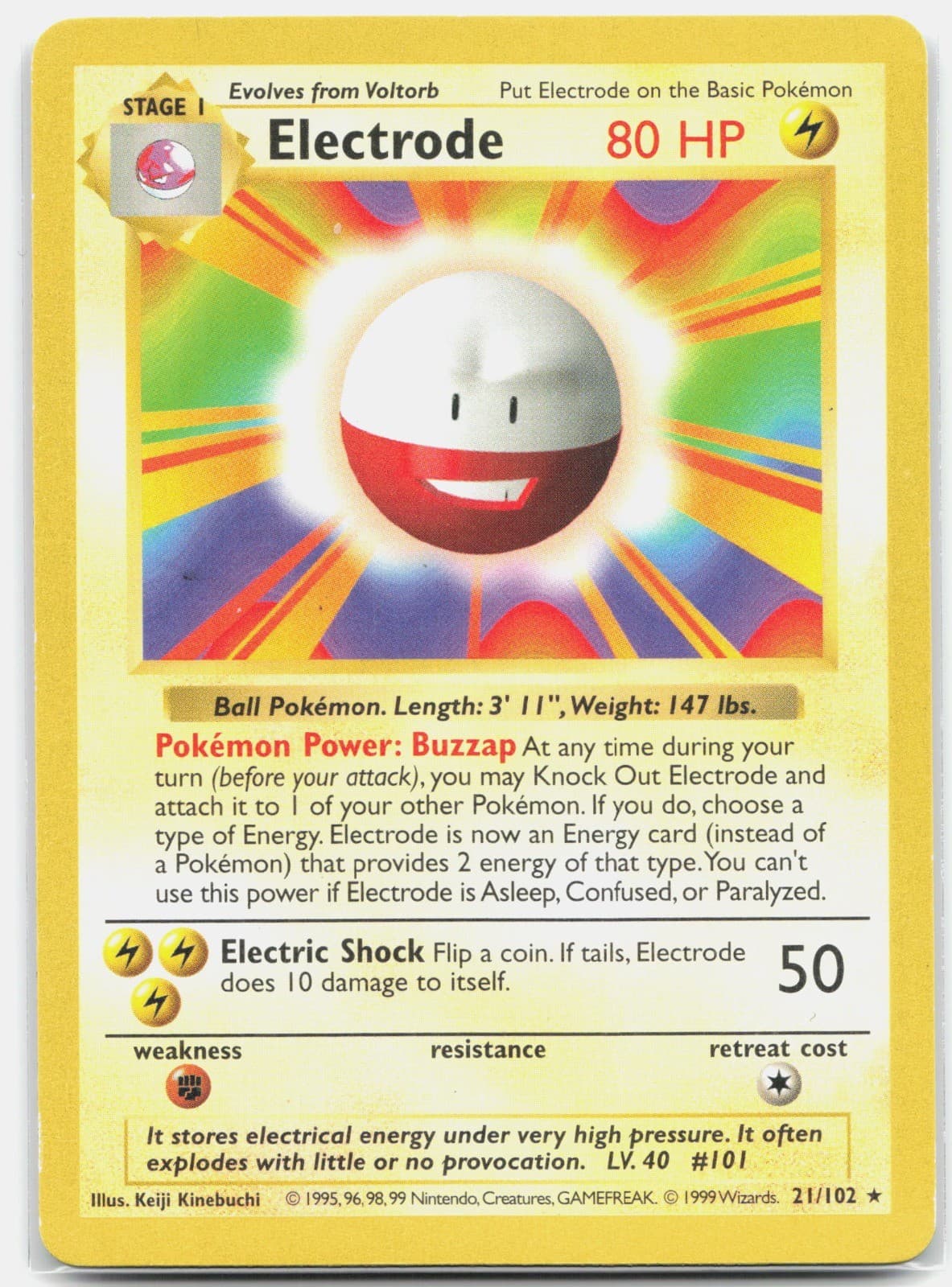 Electrode Rare Base Set (Shadowless) BSS Lightning Unlimited 021/102 1999 LP