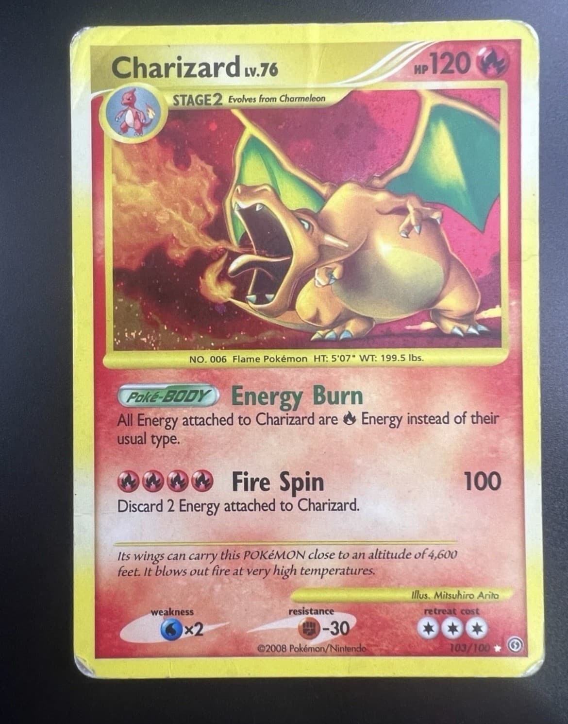 Charizard 103/100 Secret Rare Holo Stormfront 2008 Pokemon Card