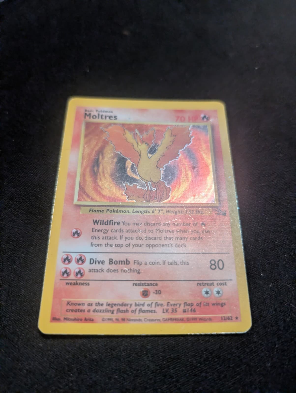 Moltres 12/62 Fossil Holo Unlimited  WoTC Pokemon Card - HP