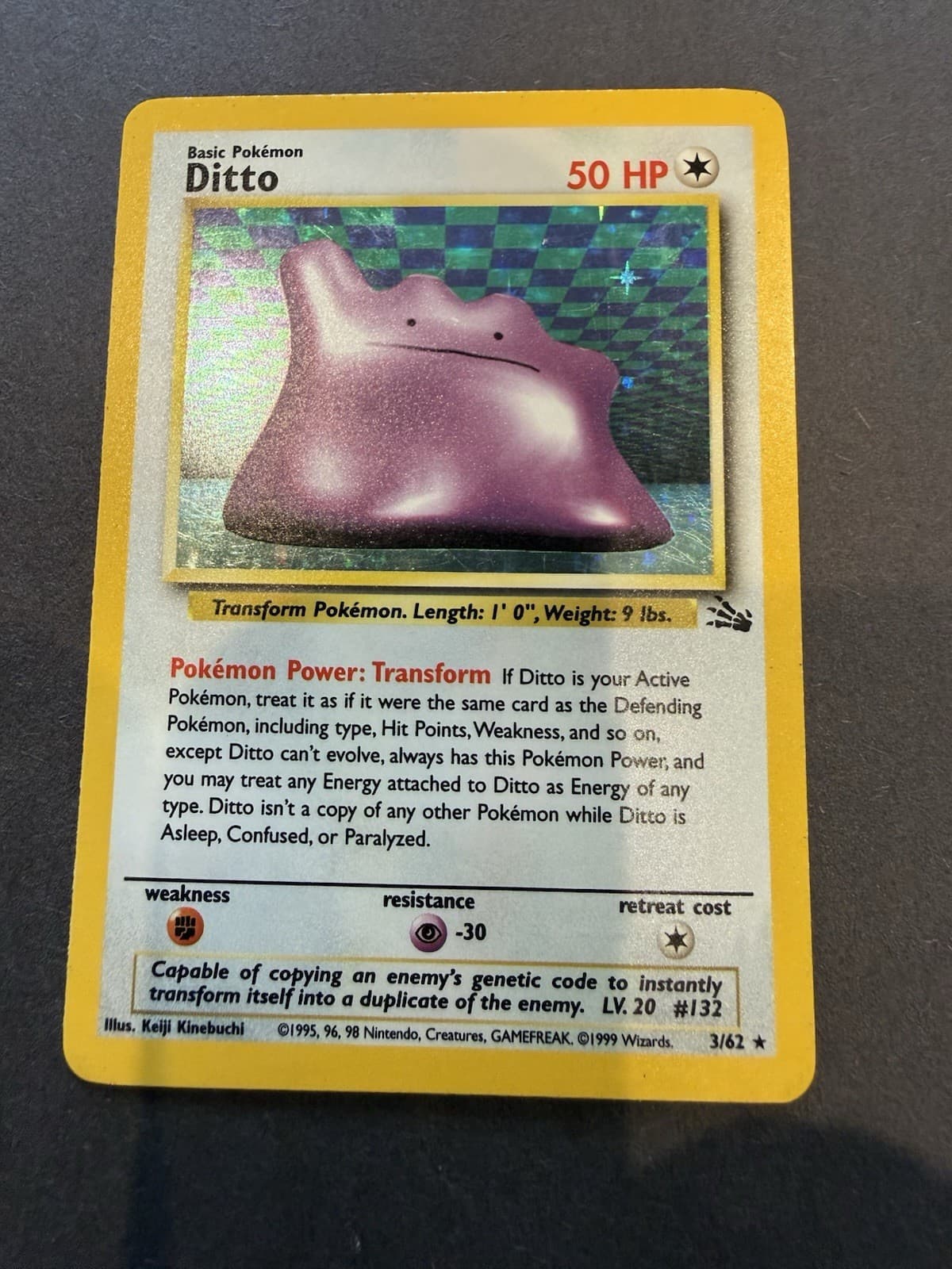 Ditto Fossil 3/62 Holo-Unlimited Holo Rare LP Condition