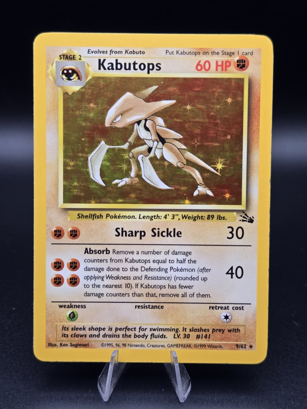 intage 1999 WOTC Pokemon TCG Fossil Set Kabutops Holo foil Card #9/62 Rare