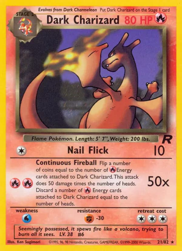 Dark Charizard - 21/82 - Pokemon Team Rocket Unlimited Rare Card WOTC MP