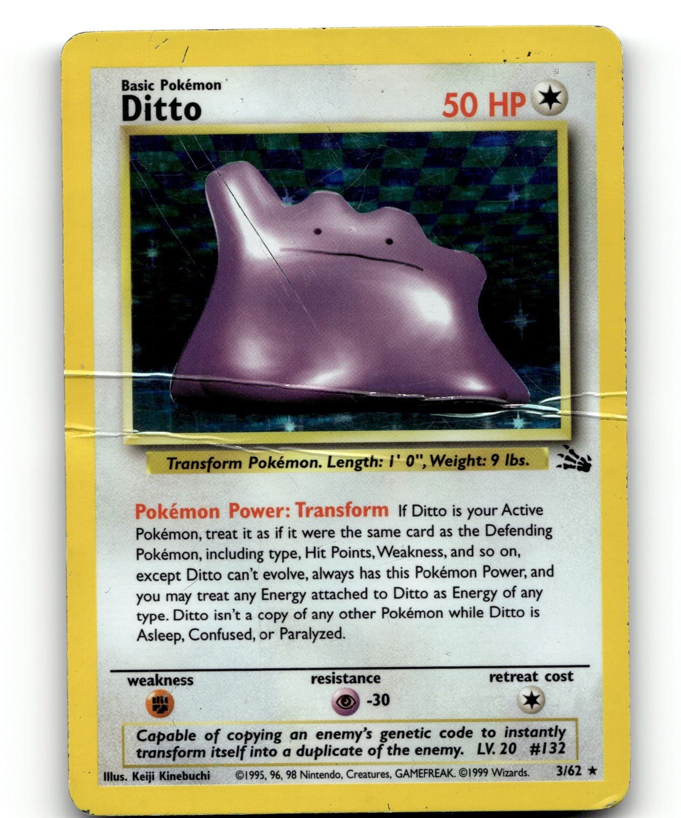 Ditto (3) Unlimited Holo Holo Rare Fossil 03/62 HP Keiji Kinebuchi