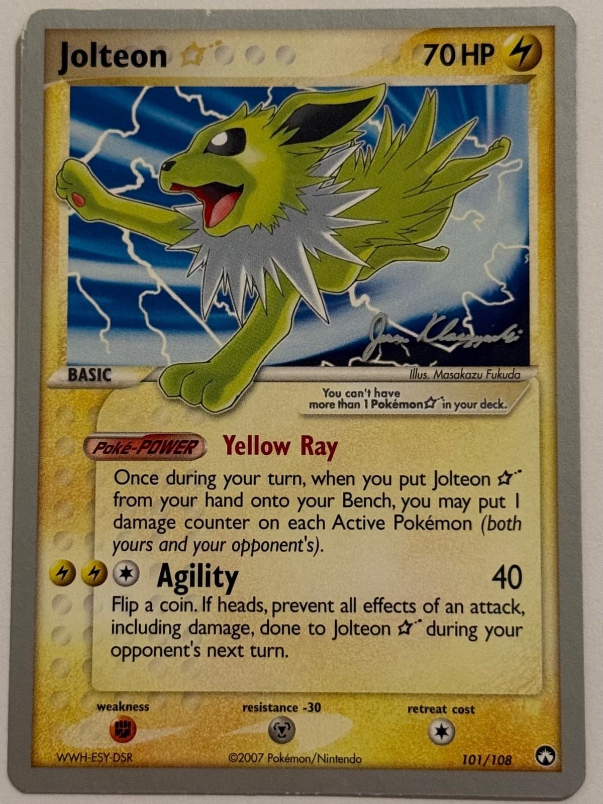 2008 World Championship Decks Jolteon Gold Star 101/108 Jason Klaczynski, LP