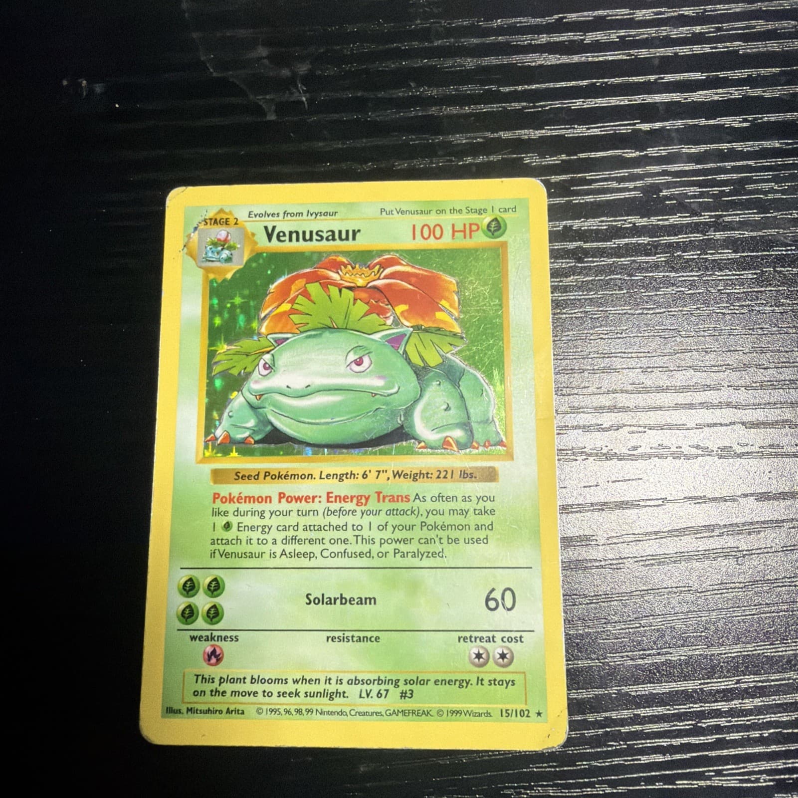 SHADOWLESS Venusaur 15/102 - HOLO - Pokemon Base Set 1999 See Pics HP Vintage