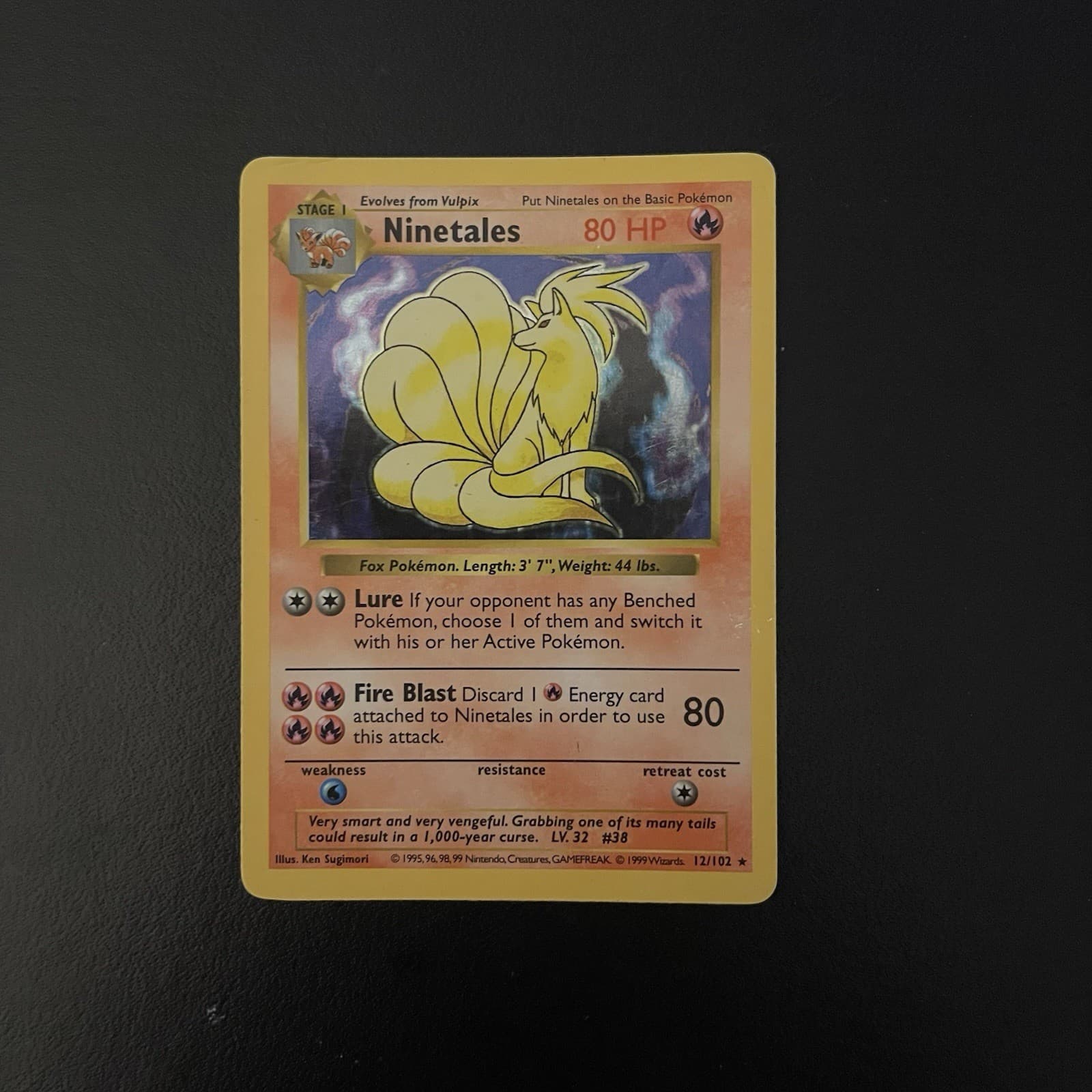 Pokemon TCG Base Set Shadowless Ninetales 12/102 Holo Rare English MP Vintage