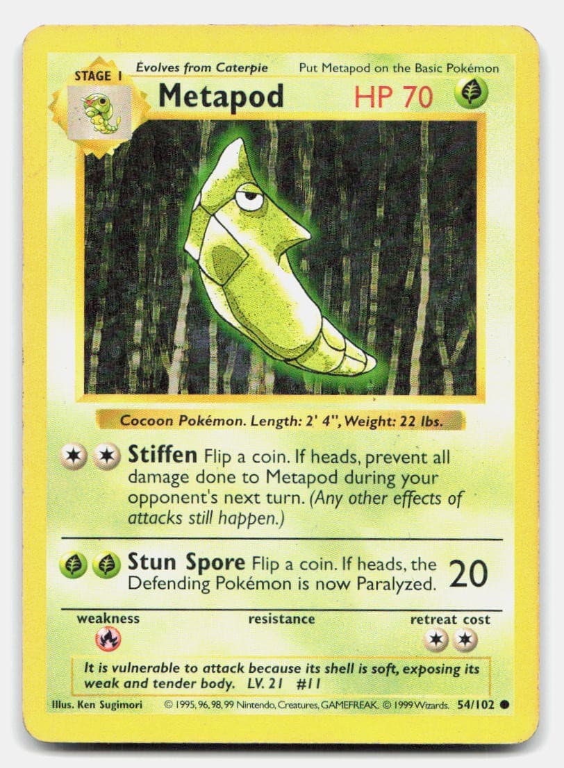 Metapod 54/102 Common Base Set Shadowless Pokemon Unlimited MP