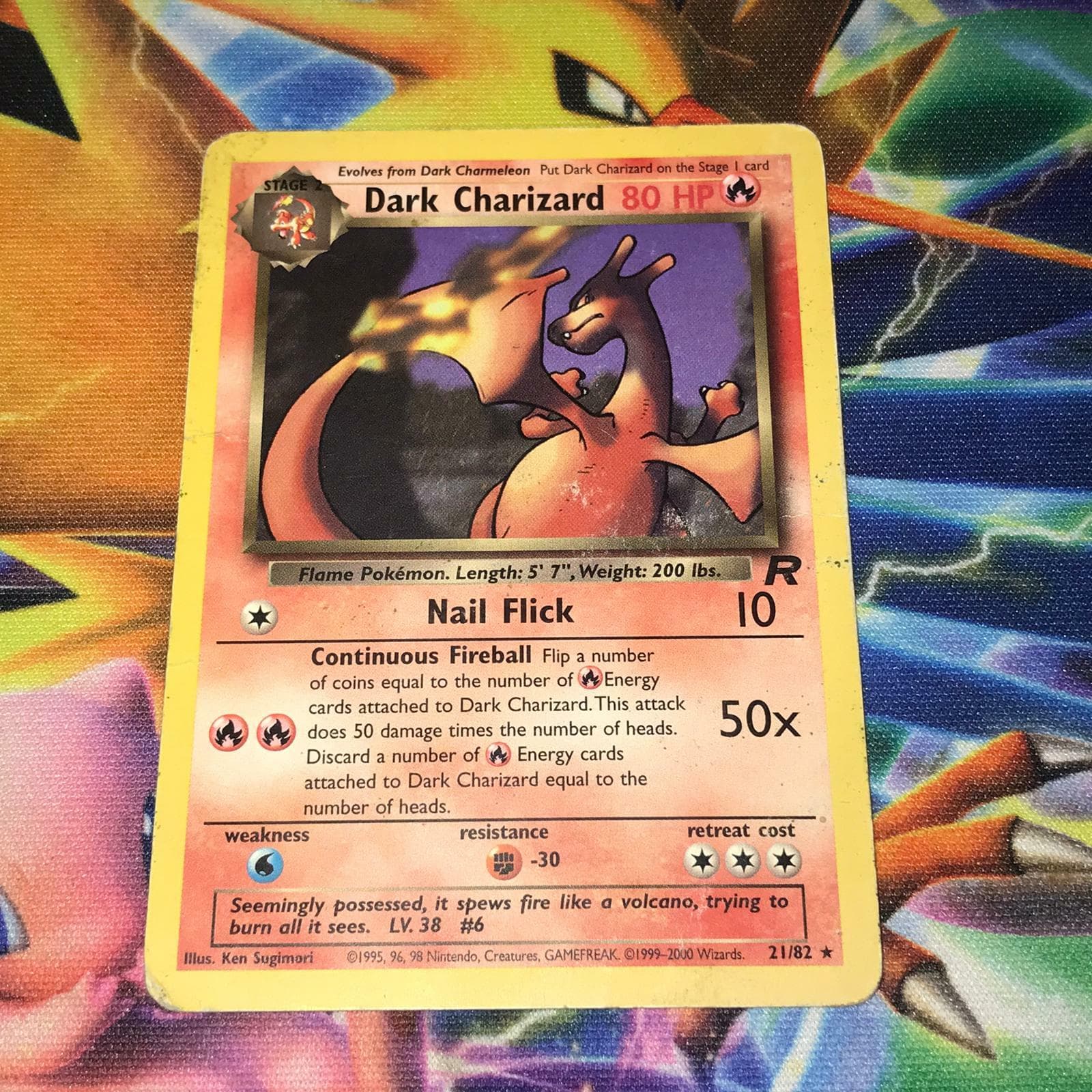 Dark Charizard ~ 21/82 ~ Non Holo ~ WOTC TEAM ROCKET ~ DAMAGED ~ Pokemon