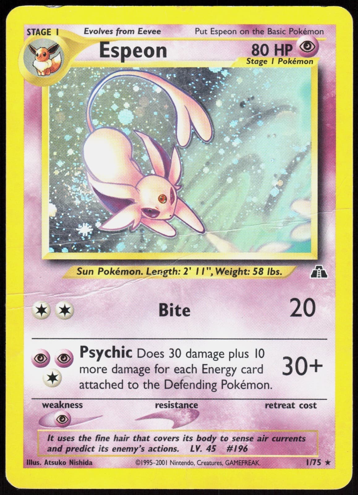 Espeon - 1/75 - Pokemon Neo Discovery Unlimited Holo Rare Card WOTC HP