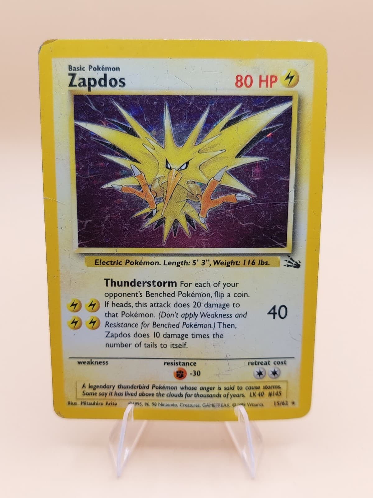 Zapdos Holo Rare Fossil 15/62 Pokemon Card - WOTC 1999