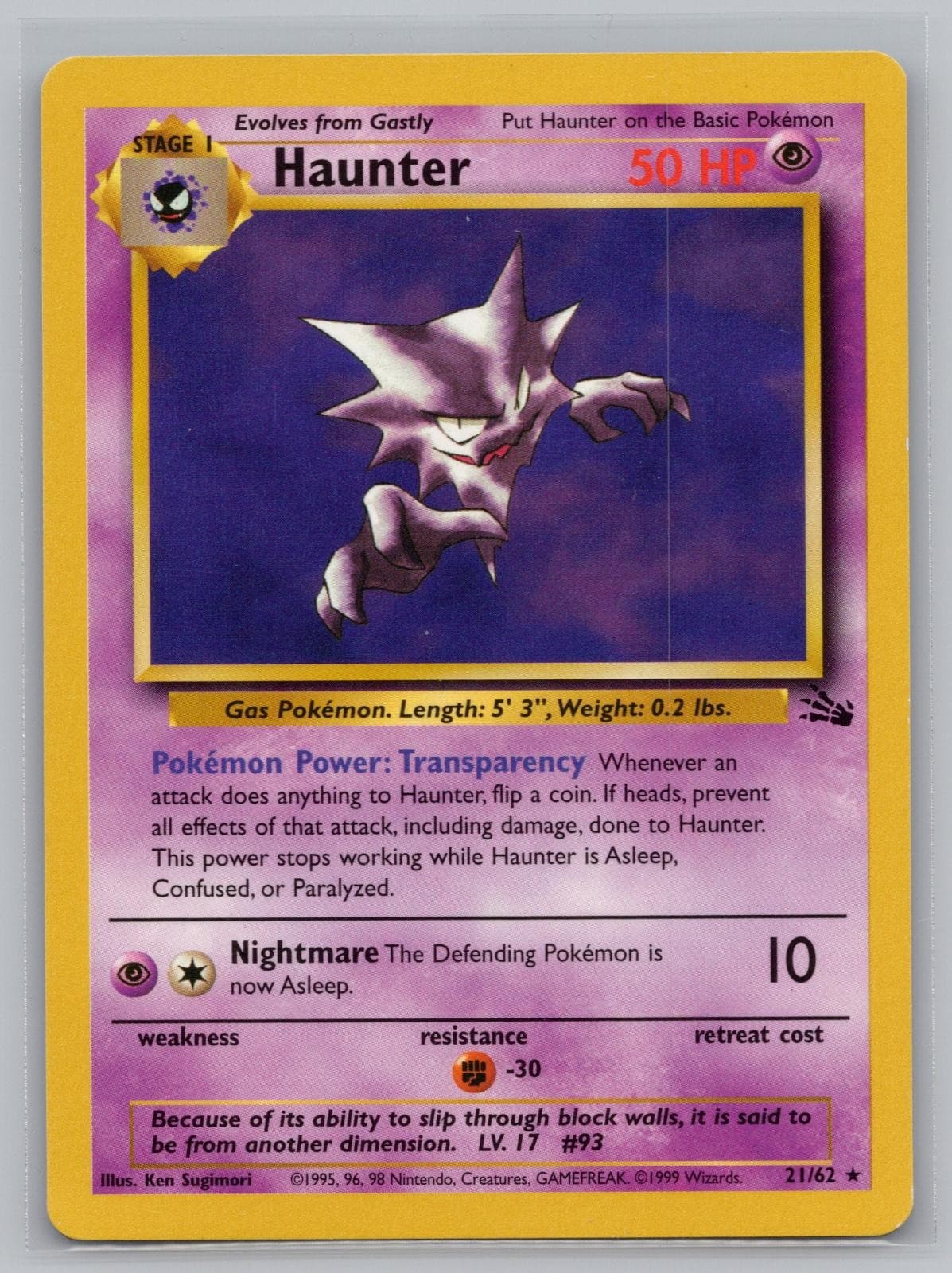 Haunter 21/62 Rare Fossil Pokemon Unlimited NM/M