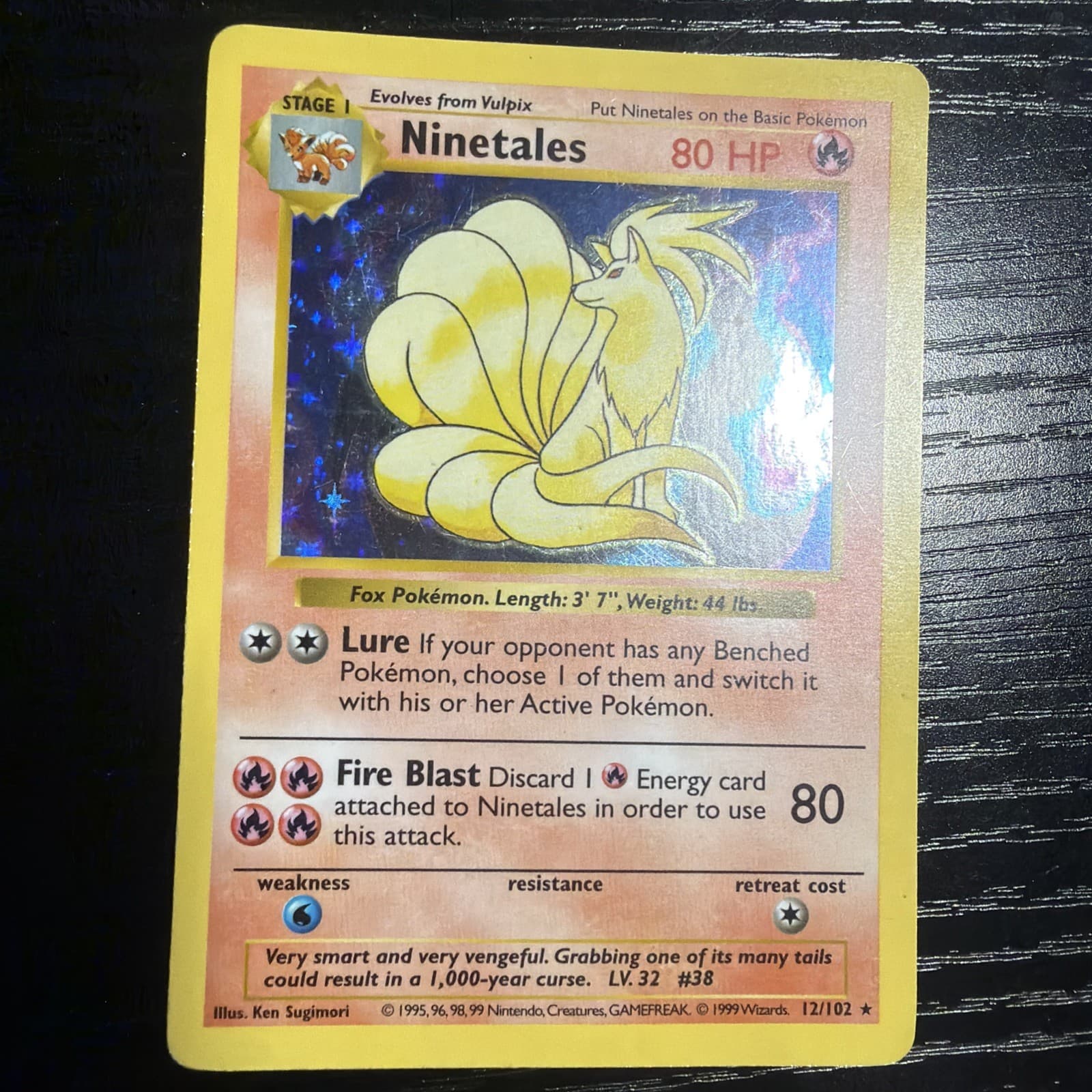 Ninetales 012/102 Base Set (Shadowless) Holo Pokemon Vintage Cards