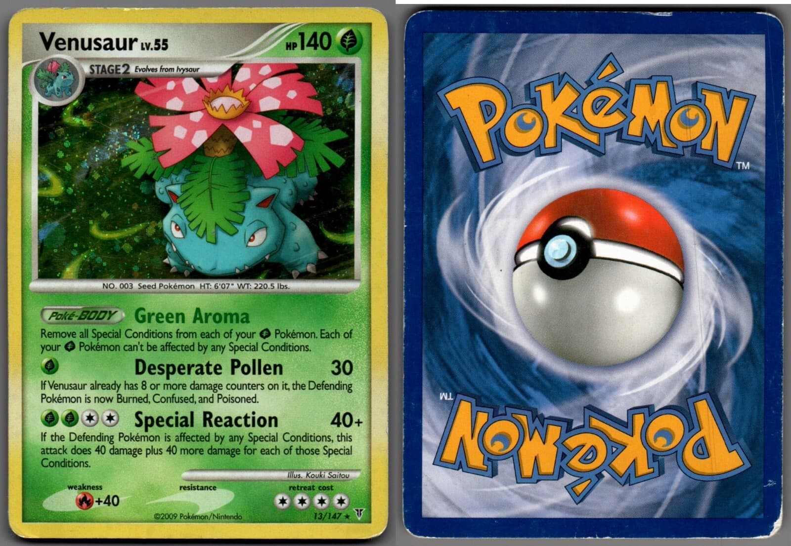 2009 Pokemon, Supreme Victors, #13/147 Venusaur Lv. 55, Holo Rare HP