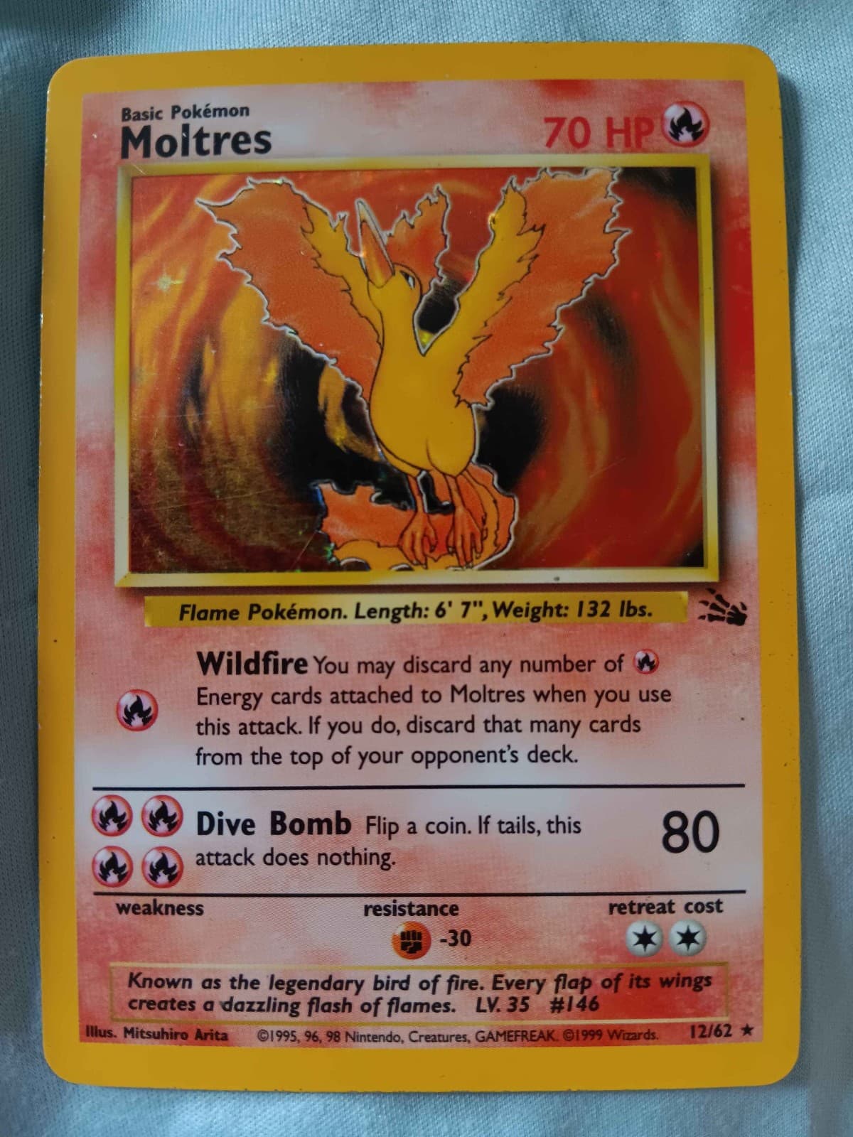 [Pokemon TCG] Moltres 12/62 Fossil Holo (moderately used, good condition)